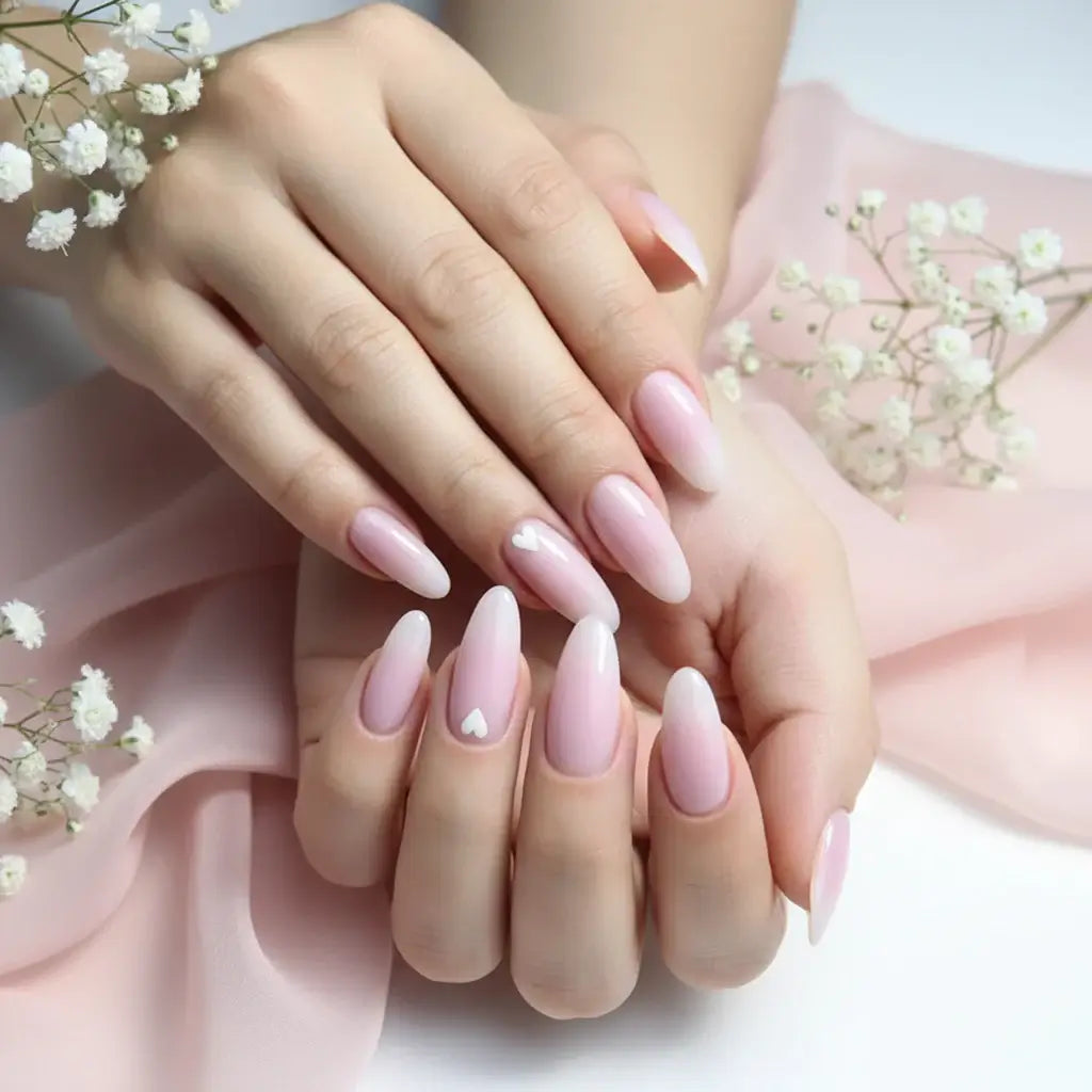 White French Almond Press on Nails with 3D Bowknot Design – 24PCS